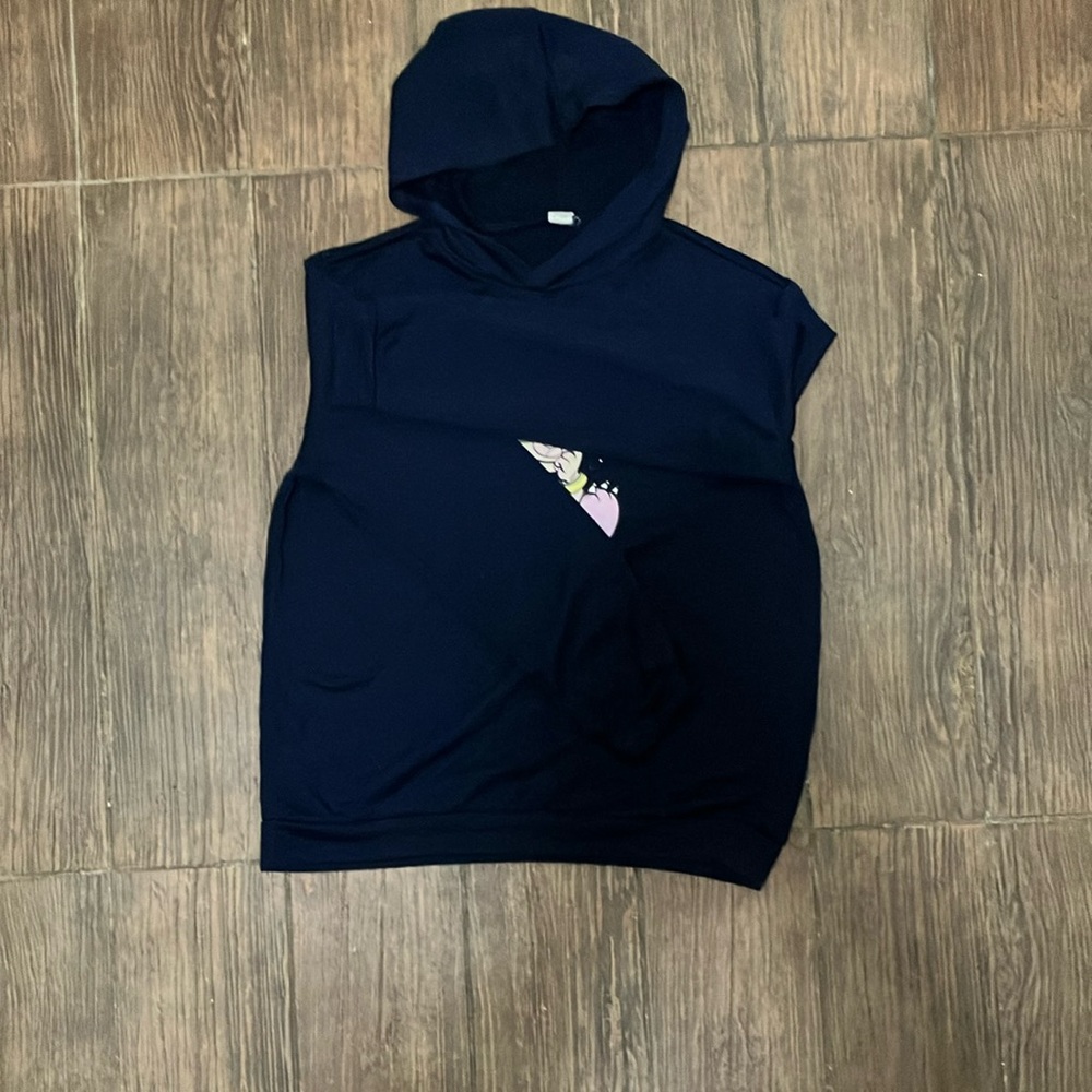 Blue Sleeveless Hoodie with Attached Hood